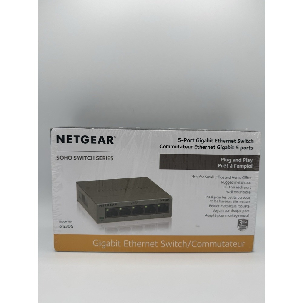 NETGEAR Soho 5-Port Gigabit Ethernet Switch GS305 100PAS‎ NEW/SEALED